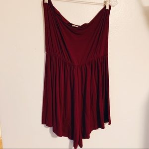 Maroon Strapless Scallop Trim Romper